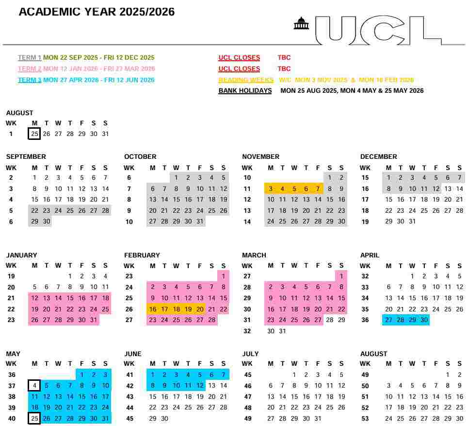 2025-26學(xué)年倫敦大學(xué)學(xué)院校歷
